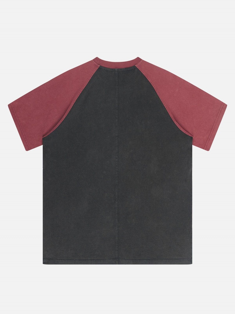 T Shirts Aelfric Eden Colorblock Raglan Washed Tee Rouge | QZJ-31360968